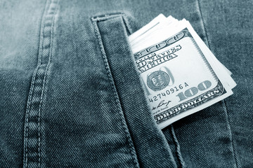 Dollars in a pocket. Monochrome