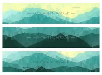 Abstract polygonal banners with mountain ridges. Modern business layouts. Horizontal nature backgrounds.