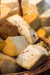 pieces of delicious white cheese with spices