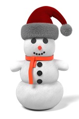 3d render of snowman with santas cap