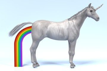 3d render of unicorn defecates rainbow