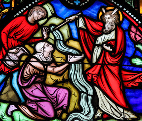 Moses striking Water from the Rock - Stained Glass