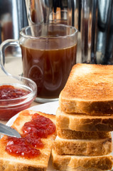 Fried bread with strawberry jam