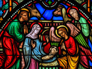 Stained Glass - Nativity Scene At Christmas Wall Mural