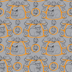 Cat and Mice Seamless Pattern on Gray