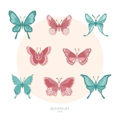 Fototapeta na wymiar Set colored butterflies geometric shapes. Vector illustration.