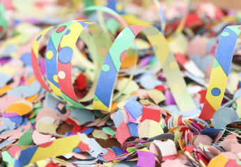 Fototapeta na wymiar Confetti and streamers, carnival, party, background