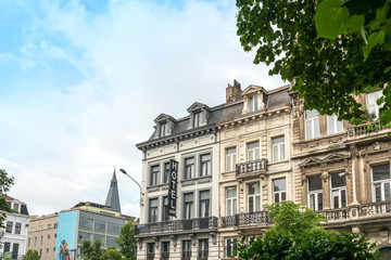 Fototapeta na wymiar BRUSSELS, BELGIUM - June 8, 2016. Street view of Buildings aroun