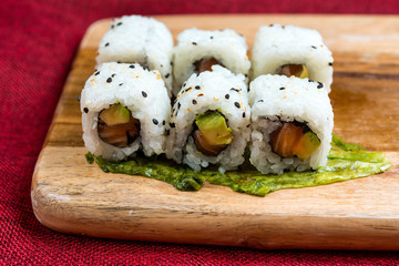 Japanese food Sushi Roll Maki of Salmon and avocado
