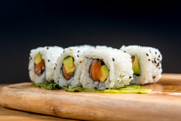 Japanese food Sushi Roll Maki of Salmon and avocado