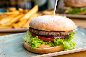 Cheese burger - American cheese burger with Golden French fries