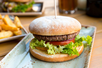 Cheese burger - American cheese burger with Golden French fries