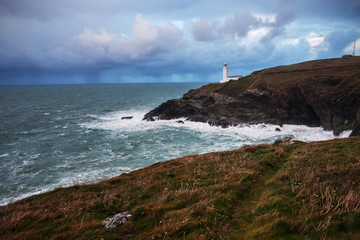 Fototapeta na wymiar Trevose Head Lighthouse in Cornwall, England.