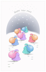 Santa Clauses brings gifts in a big bags. Greeting card on new year. Vector illustration.