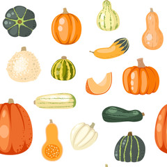 Seamless pattern with pumpkins on white