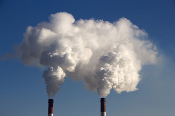 the smoke from the pipe of the plant, the emission  harmful gases into the atmosphere, greenhouse...