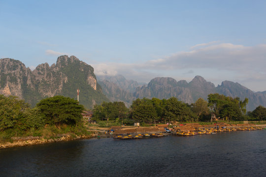 landscape by the Nam Song river at Vang Vieng, Laos