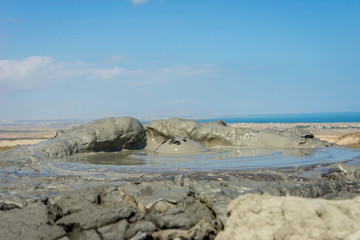 Mud volcano erupting mud, Gobustan, Azerbaijan