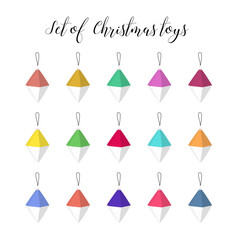 Set of Christmas toys in a Scandinavian style. Different colors.