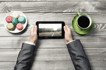 Businesswoman having coffee break