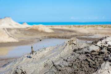 Mud volcano erupting mud, Gobustan, Azerbaijan