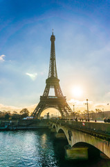 Obraz premium Bridge leading to Eiffel Tower in Paris, France