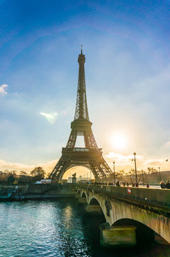 Bridge leading to Eiffel Tower in Paris, France