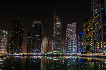 Jumeirah Lakes Towers night view in Dubai, United Arab Emirates, Dubai, skyscrapers