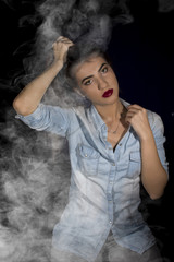 Young woman ,studio portrait on black background