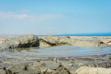 Mud volcano erupting mud, Gobustan, Azerbaijan