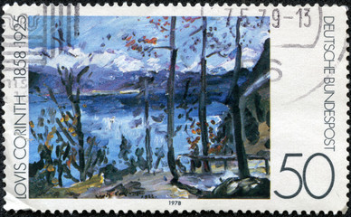 stamp printed in Germany shows a picture of the "Easter at Walchensee" by Lovis Corinth