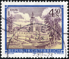  stamp printed in the Austria shows Schlagl Monastery, Upper Austria, circa 1984
