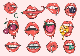 Fotobehang Pop art sexy lips vector set © cosmokidz