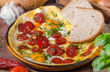 Omelette with chorizo and herbs