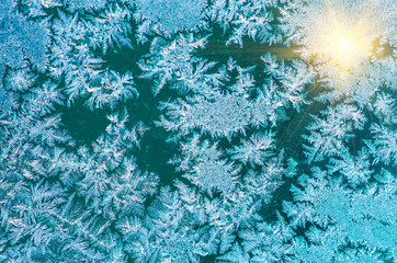 Ice patterns on glass. winter background