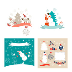 New Year design elements and Christmas greeting cards