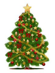 Christmas tree with ornaments, 3d illustration, isolated on the