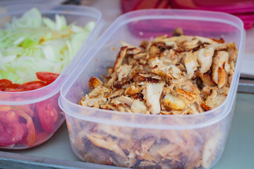 Chicken doner kebab, turkish street food.