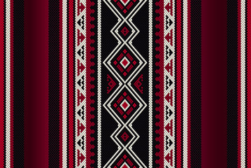 Detailed Red Traditional Folk Sadu Arabian Hand Weaving Pattern - obrazy, fototapety, plakaty