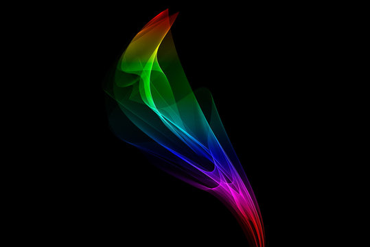 colored lines, waves, smoke, black background, abstraction
