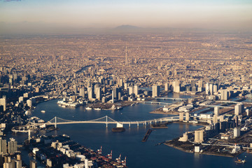 Fototapeta premium Aerial photograph from over Tokyo Japan, 2016/12/17