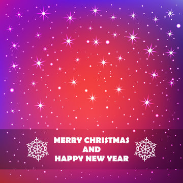 Christmas and New Year Greeting Card with Stars and Snowflakes in Xmas eve. Template vector concept.