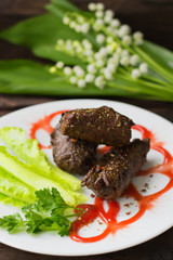 Meatloaf, restaurant supply on a wooden background. Close-up