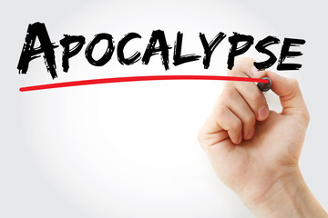 Hand writing Apocalypse with marker, concept background