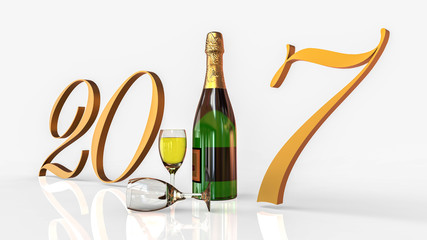 Happy new year 2017 / 3D render image representing New years eve with champagne 