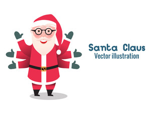 Business Santa Claus Banner. Cartoon character smiling with Many Hands. Vector illustration