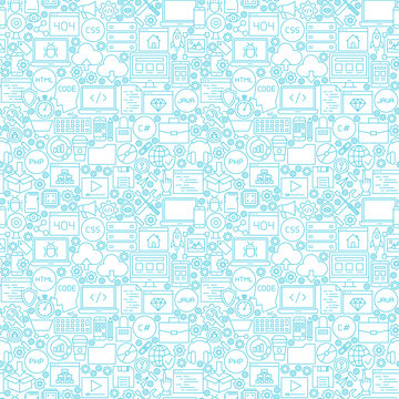 Line Coding White Seamless Pattern