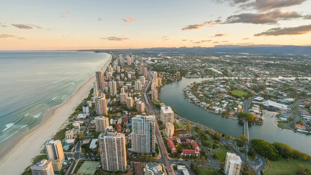 4k timelapse video of Gold Coast, Australia at sunset