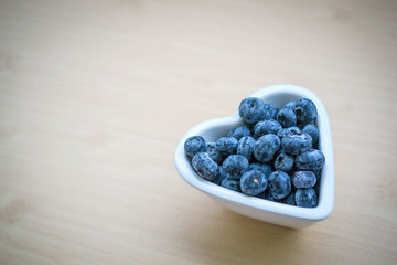 Organic blueberries in white bowl