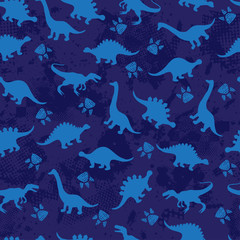 Cute kids pattern for girls and boys. Colorful dinosaurs on the abstract grunge background create a fun cartoon drawing. The background is made in neon colors. Urban backdrop for textile and fabric.